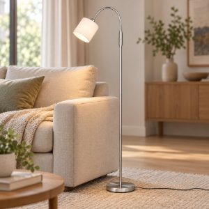 Lampada da terra per salotto luce da lettura nichel opaco
