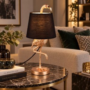 Lampada da tavolo oro nero fenicottero contemporanea