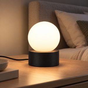 Abat-jour lampada da comodino nero sfera vetro