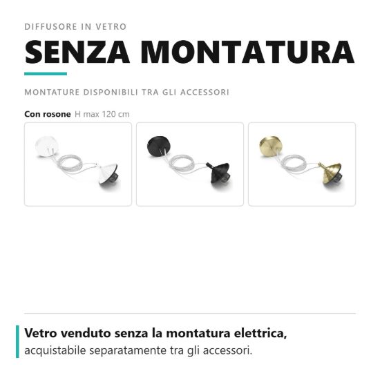Gea luce alice diffusore grande in vetro per lampade a sospensione conico fume