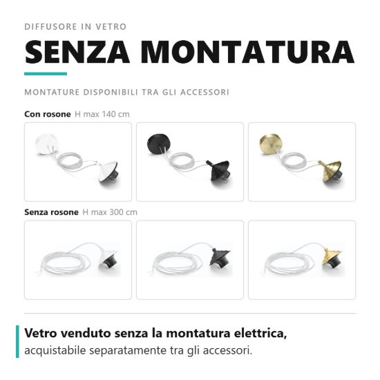 Gea luce alice diffusore piccolo in vetro per lampade a sospensione conico ambra