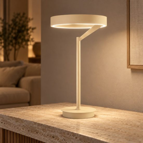 Gea luce criseide lampada da tavolo per soggiorno led 30w 3000k dimmerabile ad anello new beige