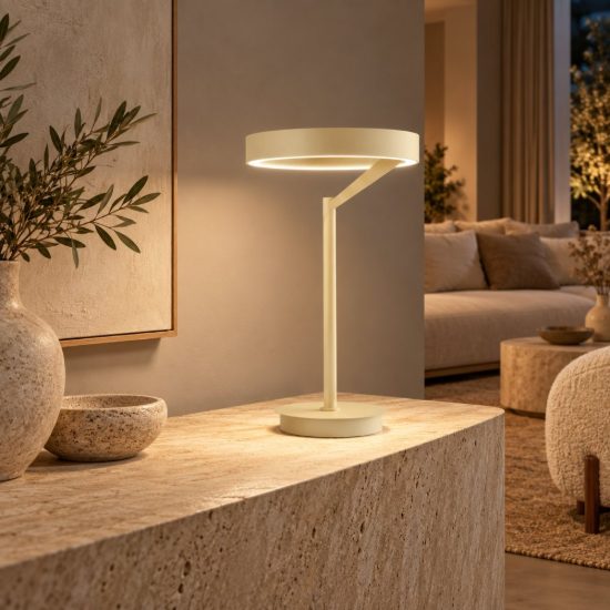 Gea luce criseide lampada da tavolo per soggiorno led 30w 3000k dimmerabile ad anello new beige
