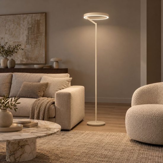 Gea luce criseide piantana per salotto led 40w 3000k dimmerabile moderna ad anello new beige