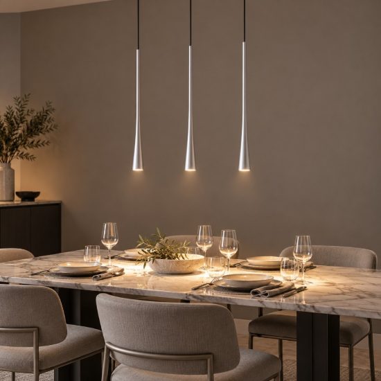 Gea luce dafne lampadario a sospensione con 3 pendenti per cucina led 16,5w 3000k moderno argento