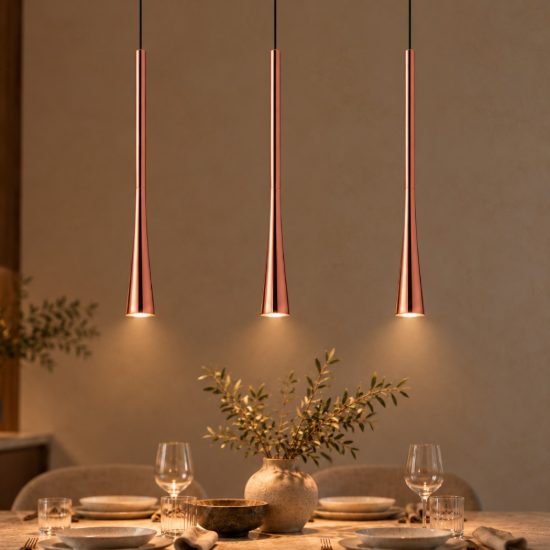 Gea luce dafne lampadario a sospensione con 3 pendenti per cucina led 16,5w 3000k moderno rame