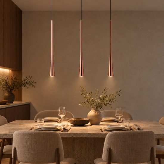 Gea luce dafne lampadario a sospensione con 3 pendenti per cucina led 16,5w 3000k moderno rame