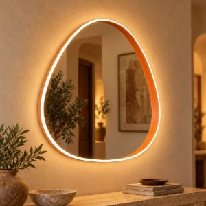 Gea luce ecaris applique da parete con specchio led 35w cct 3000k 4000k triangolare arancio bruciato