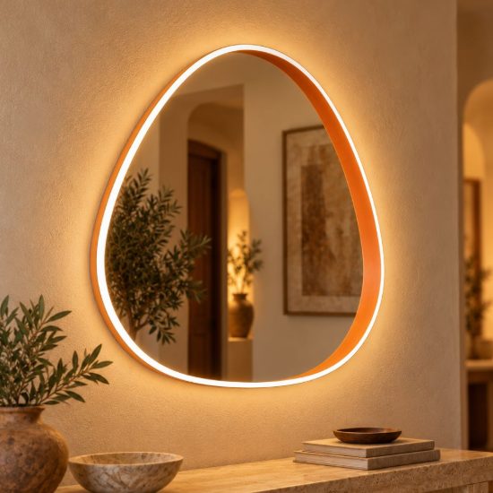 Gea luce ecaris applique da parete con specchio led 35w cct 3000k 4000k triangolare arancio bruciato