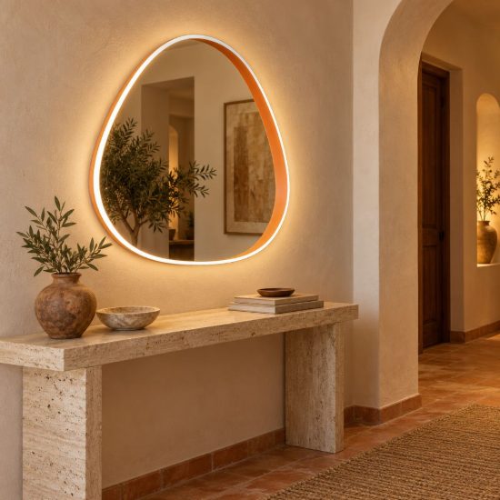 Gea luce ecaris applique da parete con specchio led 35w cct 3000k 4000k triangolare arancio bruciato