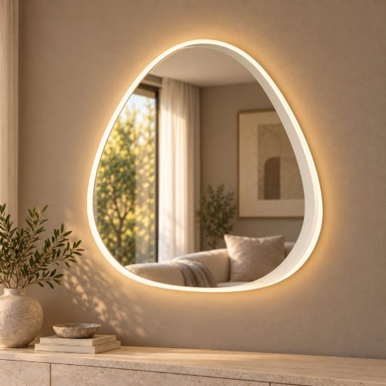Gea luce ecaris applique da parete con specchio led 35w cct 3000k 4000k triangolare bianco satinato