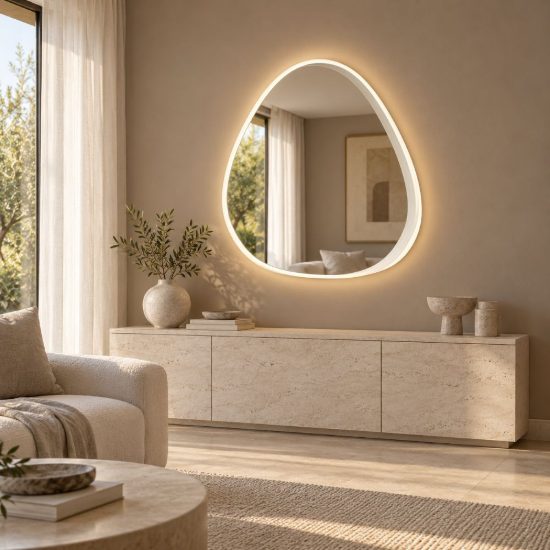 Gea luce ecaris applique da parete con specchio led 35w cct 3000k 4000k triangolare bianco satinato