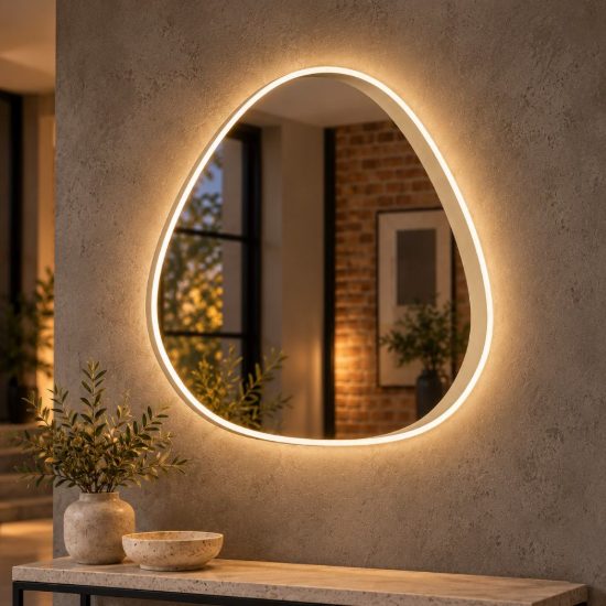 Gea luce ecaris applique da parete con specchio led 35w cct 3000k 4000k triangolare new beige