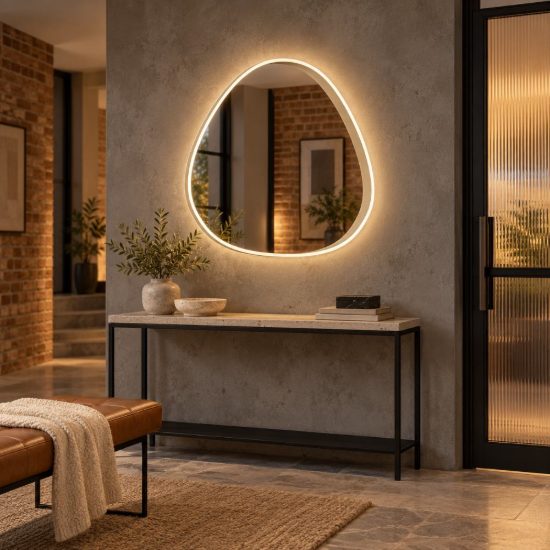 Gea luce ecaris applique da parete con specchio led 35w cct 3000k 4000k triangolare new beige