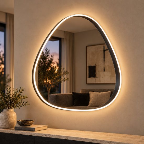 Gea luce ecaris applique da parete con specchio led 35w cct 3000k 4000k triangolare nero satinato