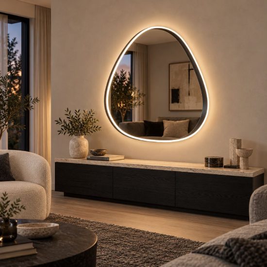 Gea luce ecaris applique da parete con specchio led 35w cct 3000k 4000k triangolare nero satinato