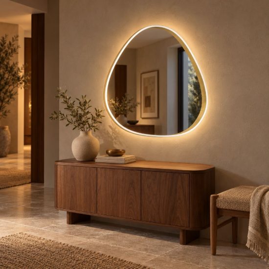 Gea luce ecaris applique da parete con specchio led 35w cct 3000k 4000k triangolare oro spazzolato