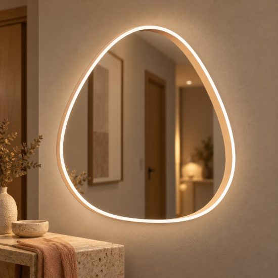 Gea luce ecaris applique da parete con specchio led 35w cct 3000k 4000k triangolare pesca