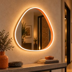 Gea luce ecaris applique da parete con specchio led 30w cct 3000k 4000k triangolare arancio bruciato