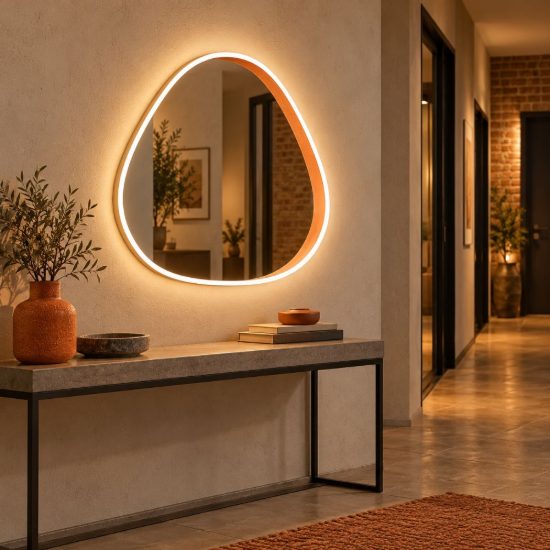 Gea luce ecaris applique da parete con specchio led 30w cct 3000k 4000k triangolare arancio bruciato