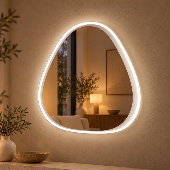 Gea luce ecaris applique da parete con specchio led 30w cct 3000k 4000k triangolare bianco satinato
