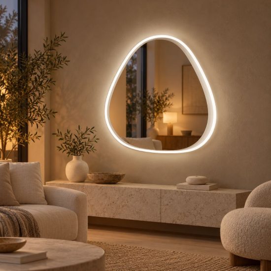 Gea luce ecaris applique da parete con specchio led 30w cct 3000k 4000k triangolare bianco satinato