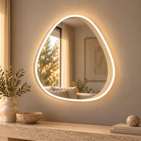 Gea luce ecaris applique da parete con specchio led 30w cct 3000k 4000k triangolare new beige