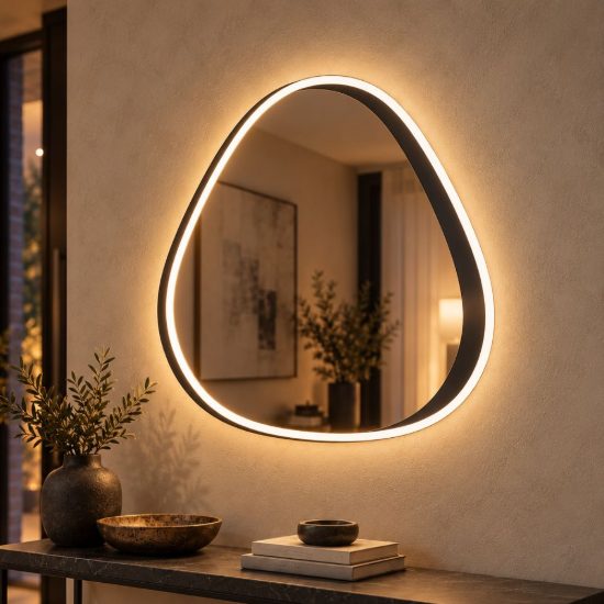 Gea luce ecaris applique da parete con specchio led 30w cct 3000k 4000k triangolare nero satinato