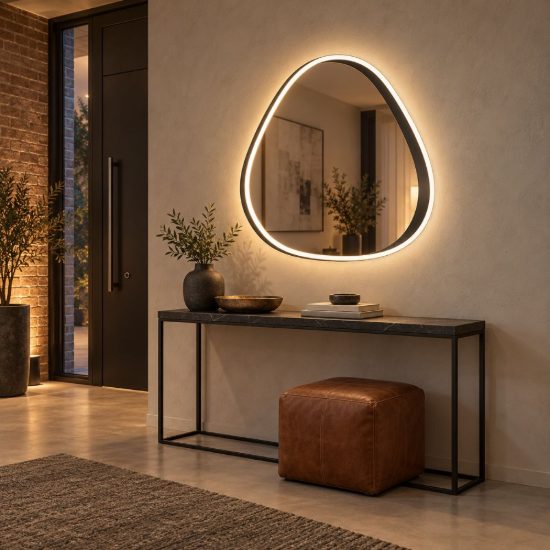 Gea luce ecaris applique da parete con specchio led 30w cct 3000k 4000k triangolare nero satinato