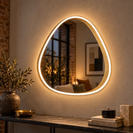 Gea luce ecaris applique da parete con specchio led 30w cct 3000k 4000k triangolare oro spazzolato