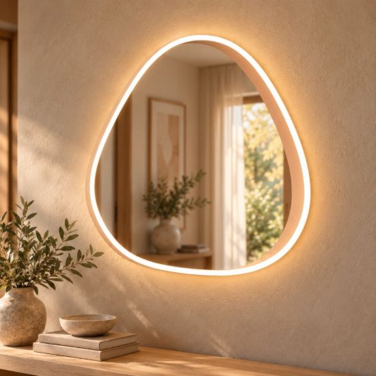 Gea luce ecaris applique da parete con specchio led 30w cct 3000k 4000k triangolare pesca