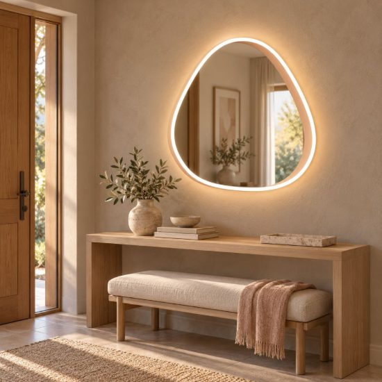 Gea luce ecaris applique da parete con specchio led 30w cct 3000k 4000k triangolare pesca