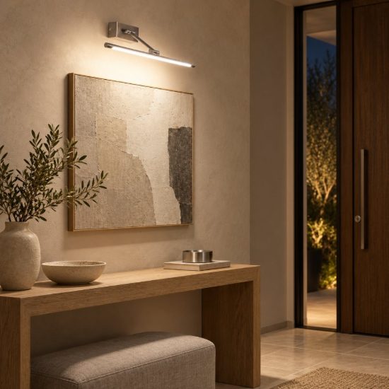 Gea luce gap 440 applique da parete led 12w 3000k orientabile lineare nichel satinato