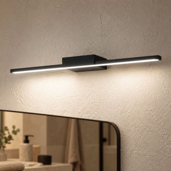 Gea luce gap 490 applique per specchio da bagno led 12w 3000k moderna lineare nera