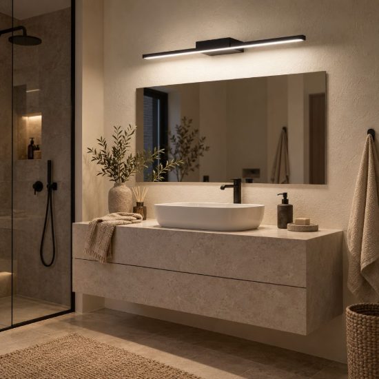 Gea luce gap 490 applique per specchio da bagno led 12w 3000k moderna lineare nera