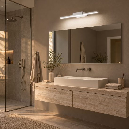 Gea luce gap 490 applique per specchio da bagno led 16w 3000k moderna lineare bianca