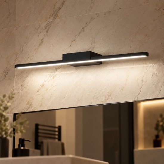 Gea luce gap 490 applique per specchio da bagno led 16w 3000k moderna lineare nera