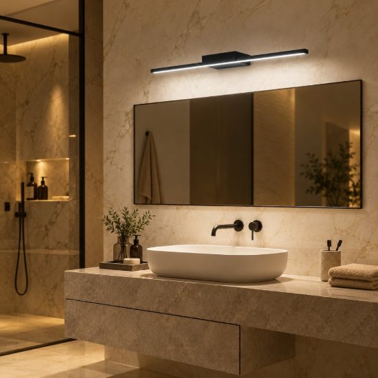 Gea luce gap 490 applique per specchio da bagno led 16w 3000k moderna lineare nera