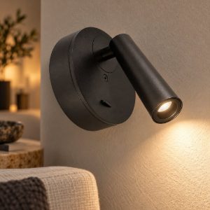Gea luce gap 580 applique da parete con faretto orientabile led 3w 3000k rotonda nero satinato