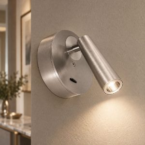 Gea luce gap 580 applique da parete con faretto orientabile led 3w 3000k rotonda nichel