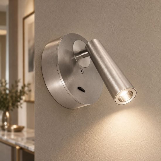 Gea luce gap 580 applique da parete con faretto orientabile led 3w 3000k rotonda nichel