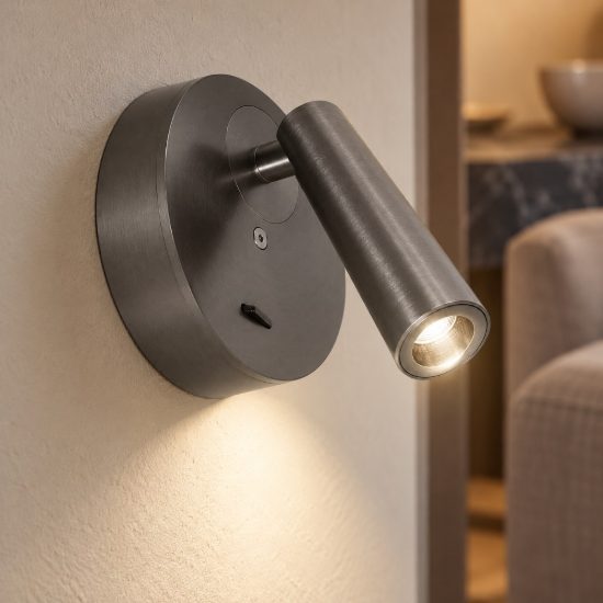Gea luce gap 580 applique da parete con faretto orientabile led 3w 3000k rotonda nichel scuro