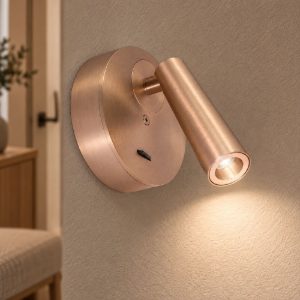 Gea luce gap 580 applique da parete con faretto orientabile led 3w 3000k rotonda champagne