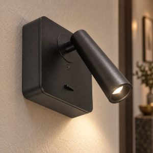 Gea luce gap 580 applique da parete con faretto orientabile led 3w 3000k quadrata nero satinato