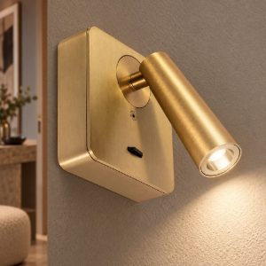 Gea luce gap 580 applique da parete con faretto orientabile led 3w 3000k quadrata oro
