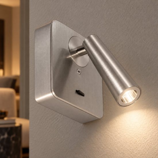 Gea luce gap 580 applique da parete con faretto orientabile led 3w 3000k quadrata nichel