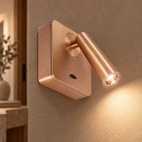 Gea luce gap 580 applique da parete con faretto orientabile led 3w 3000k quadrata champagne