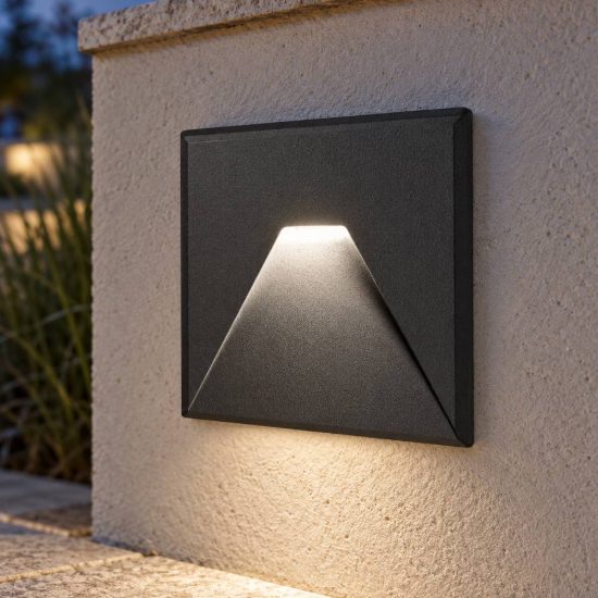 Gea luce gfa1420 segnapasso da incasso led 3w cct 3000k 4000k 6000k quadrato nero satinato