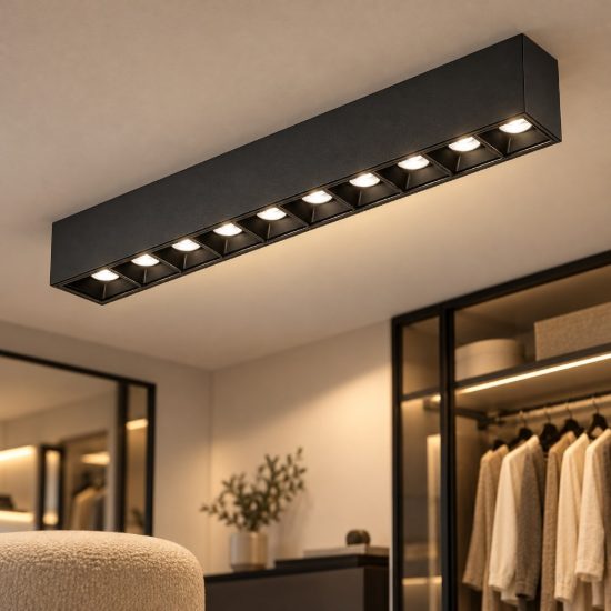 Gea luce gfa1430c plafoniera led 20w 3000k moderna lineare nero satinato