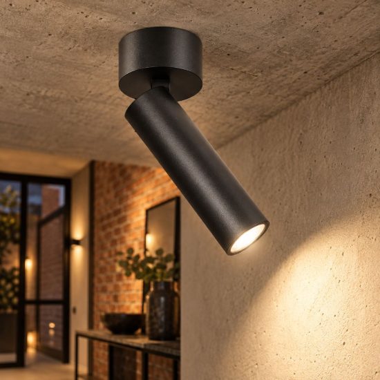Gea luce gfa1460 faretto da soffitto per corridoio led 7w 3000k cilindrico nero satinato